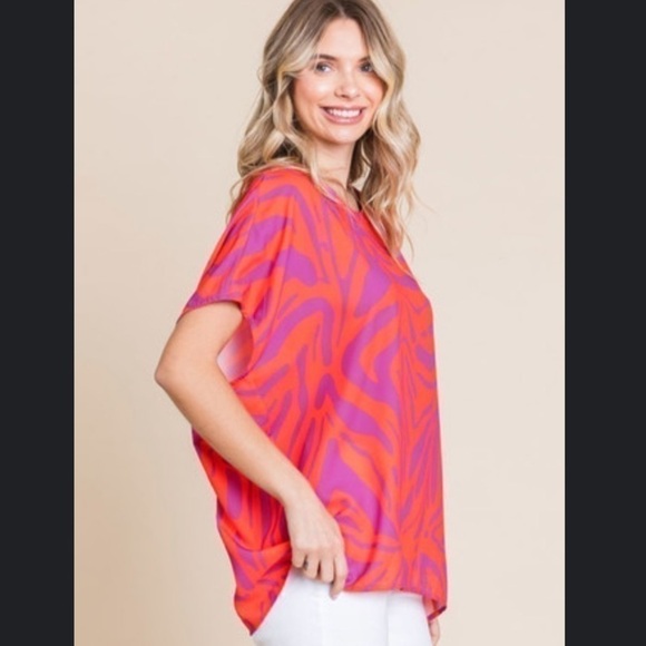 JODIFL Tops - Jodifl Stacy Orange & Purple Tiger Oversized Blouse